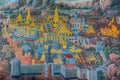 Mural paintings at Wat Phra Kaew, Bangkok. Tower, building. Royalty Free Stock Photo